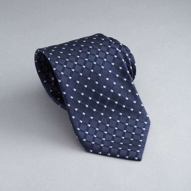 Checked Silk Tie, Navy, large