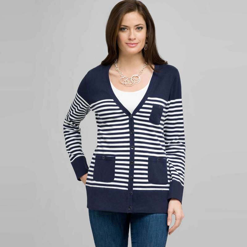 Navy and White Striped Cardigan, , large