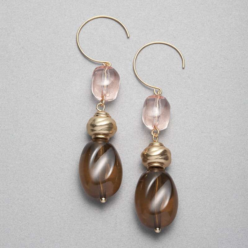 Brown and Pink Drop Earrings, , large