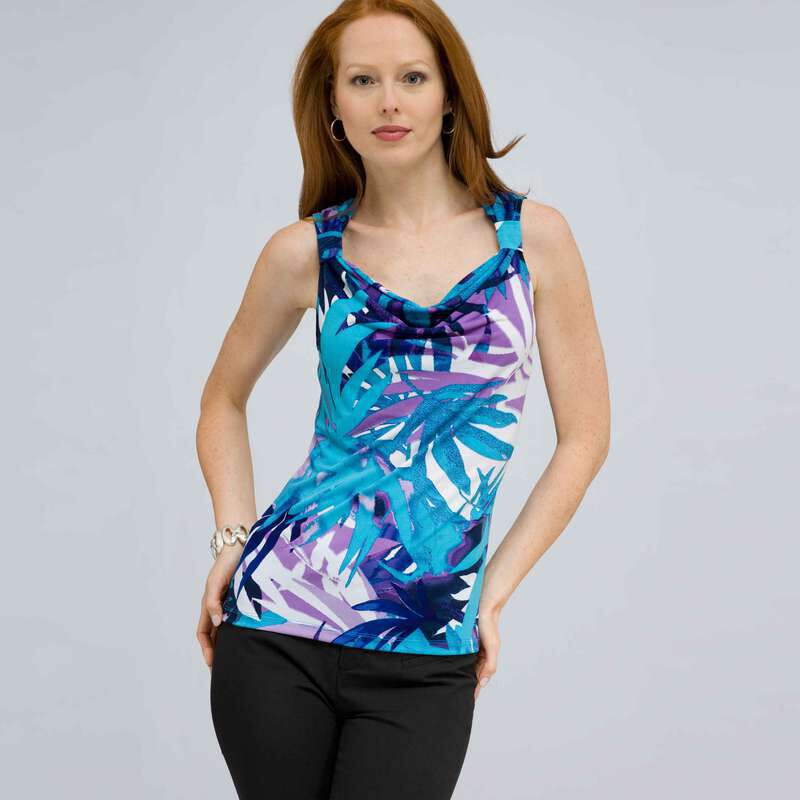 Drape Neck Tank with Knot Detail., , large