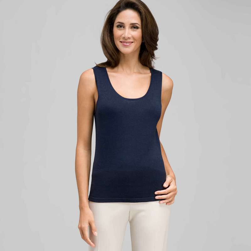 Sleeveless Scoop Neck Shell, Admiral Navy, large