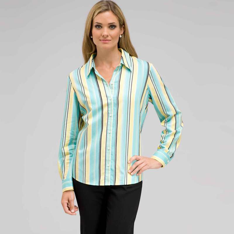 Long Sleeve Striped Button Down, , large