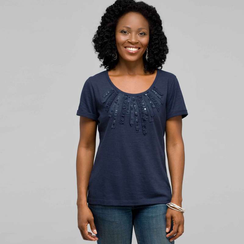 Scoop Neck Tee with Applique, , large