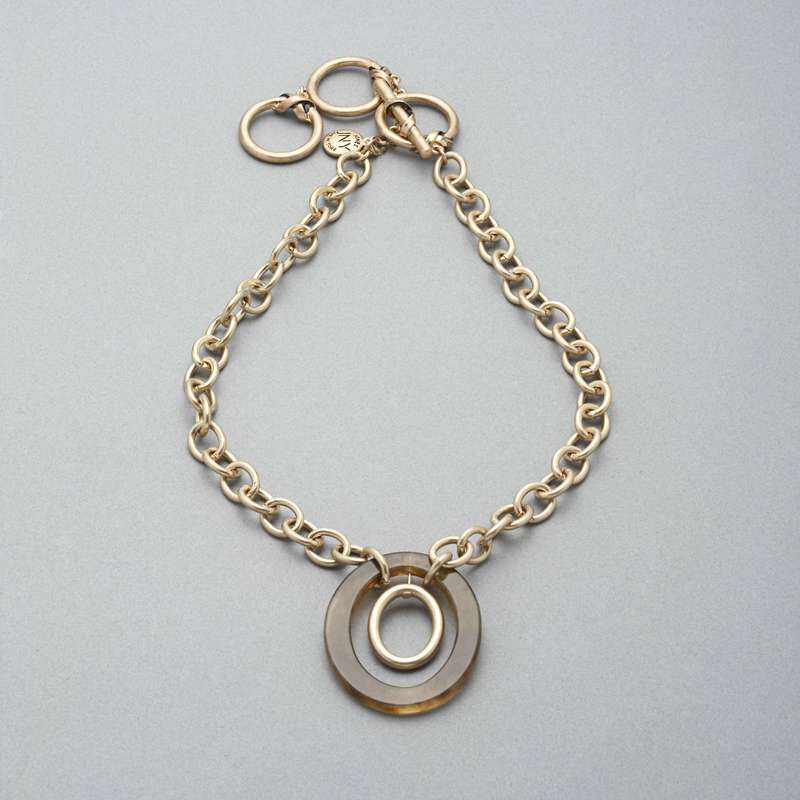 Double Hoop Long Necklace, Gold, large