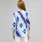 3/4 Sleeve Pleated Tunic, Tropical Blue Combo, small