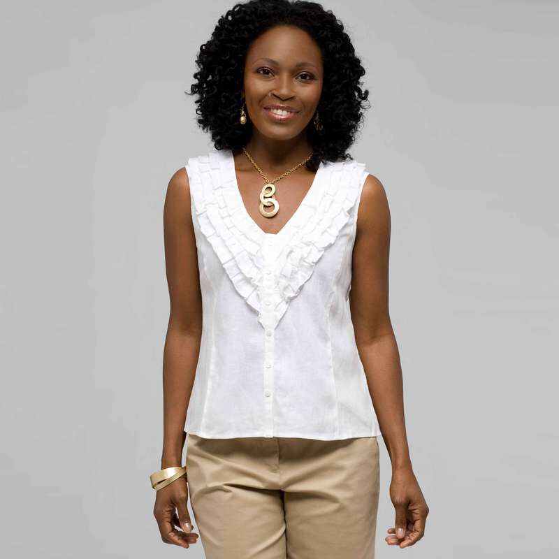 Ruffle Sleeveless Shirt, White, large