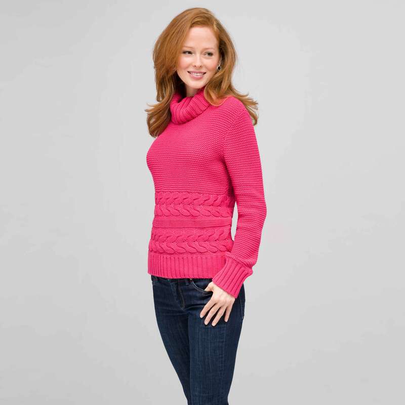 Cotton Turtleneck Sweater, Begonia Pink, large