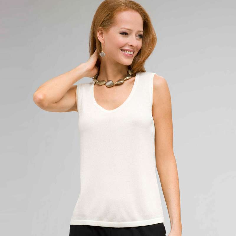 Scoop Neck Shell, Ivory, large