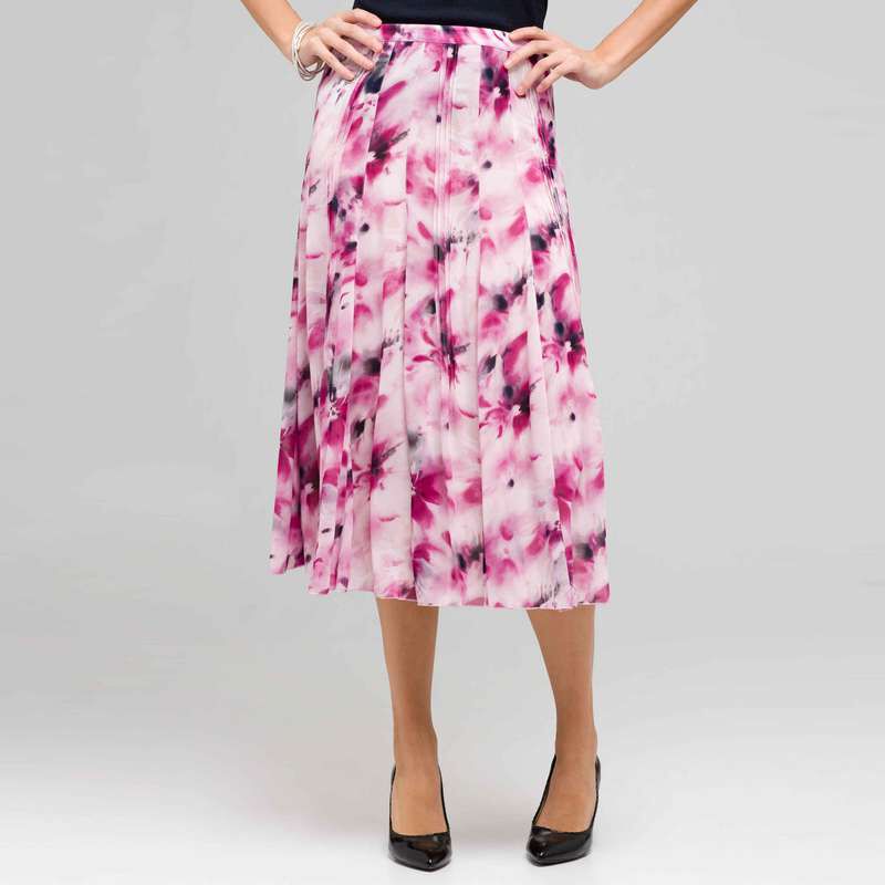 Long Floral Pintucked Skirt, , large