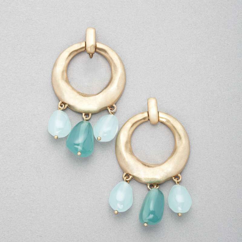 Turquoise and Gold Hoop Earring, , large