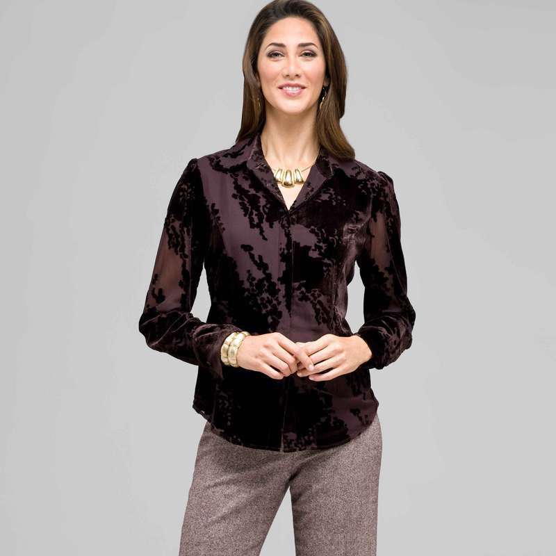 Long Sleeve Covered Placket Blouse, , large