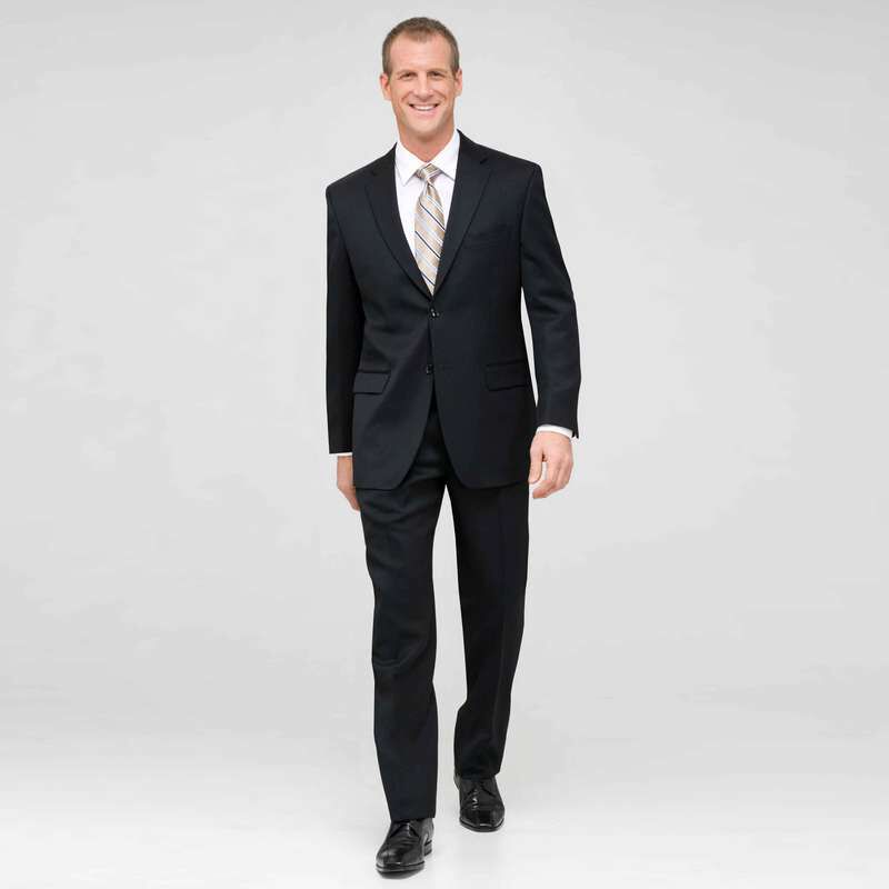 Black Single Pleat Athletic Fit Wool Suit, , large