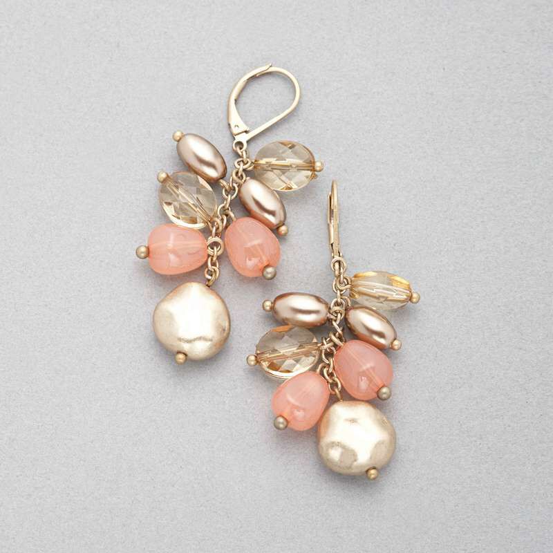 Pink and Gold Cluster Drop Earring, , large