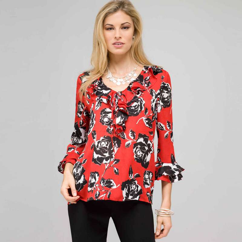 Floral Ruffle Top, , large