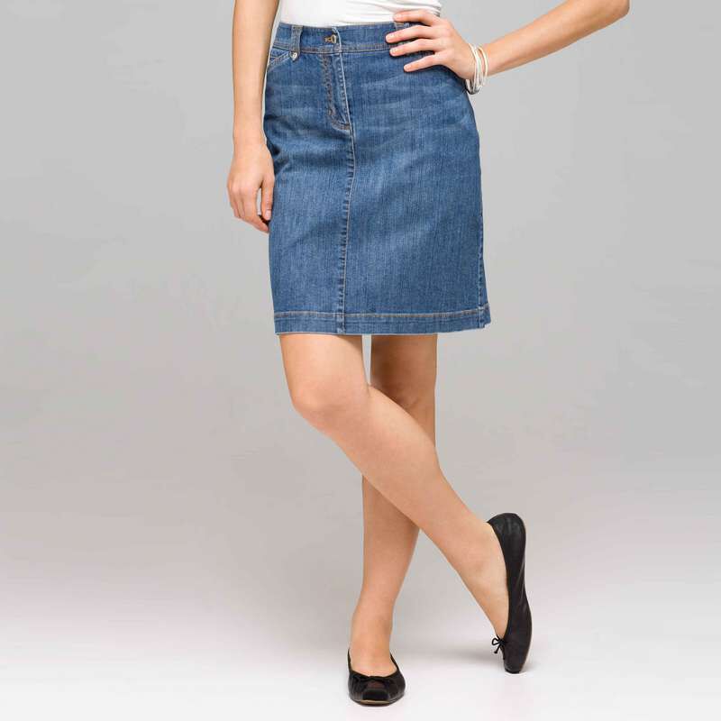 Denim Slim Skirt, , large