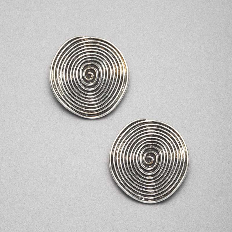 Silver Button Earrings, , large